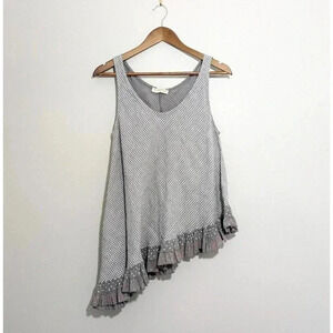 Talia Benson 100% Cotton Gray Geometric Sleeveless Asymmetrical Hem Sz M Italy